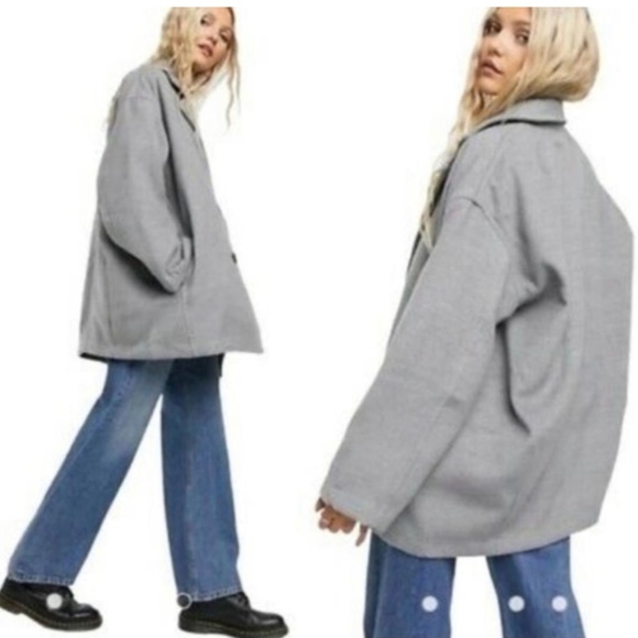 Free People Pea Coat Hannah Slouchy Double Breasted Blazer Oversized Lagenlook M - Picture 2 of 15